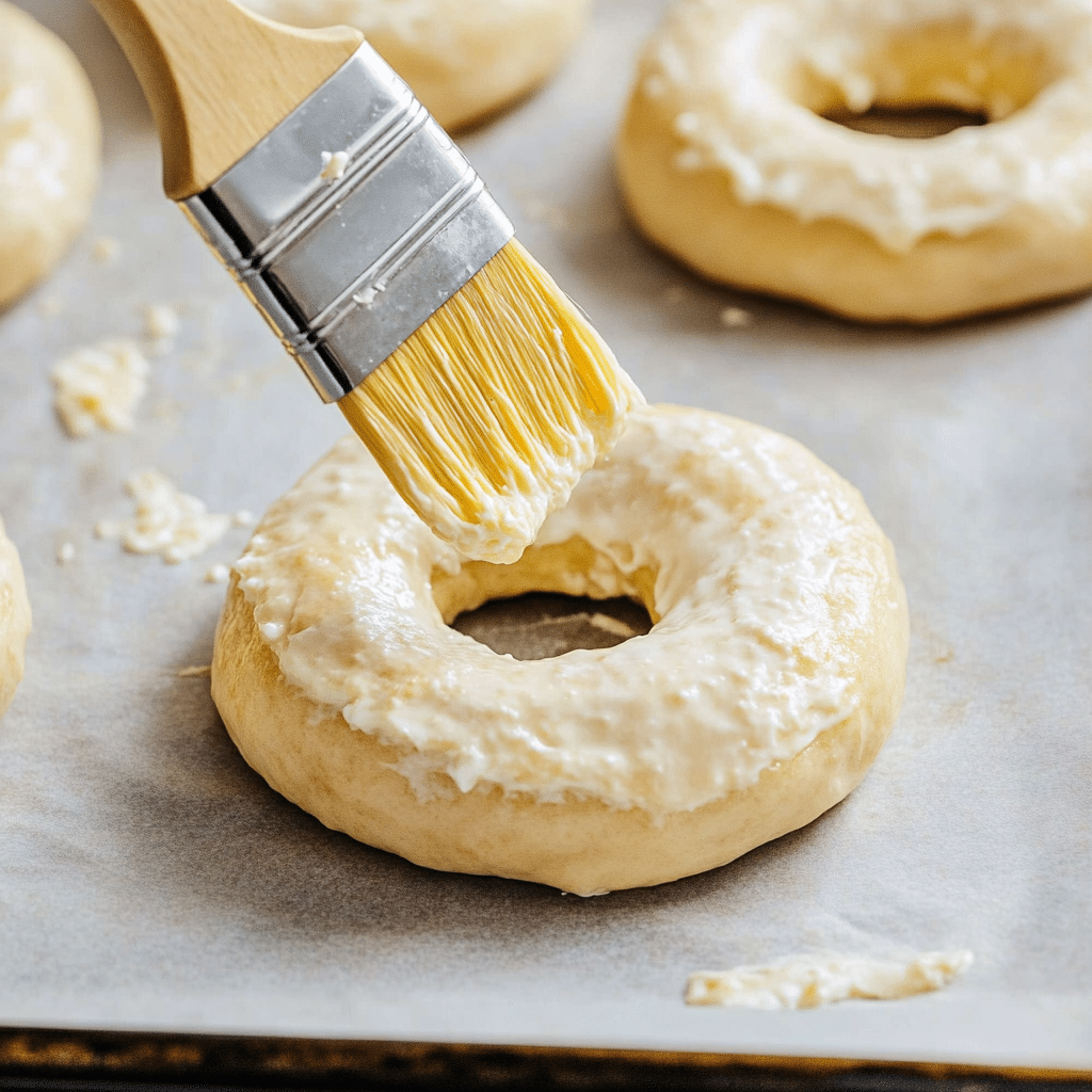 Cottage Cheese Bagels: The Ultimate Guide to Delicious and Healthy Bagels 4 Brushing egg wash on cottage cheese bagel dough before baking