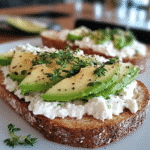 lactose free cottage cheese and avocado on gluten free toast with herbs