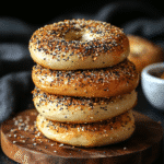 Stack of low carb bagels with Everything seasoning